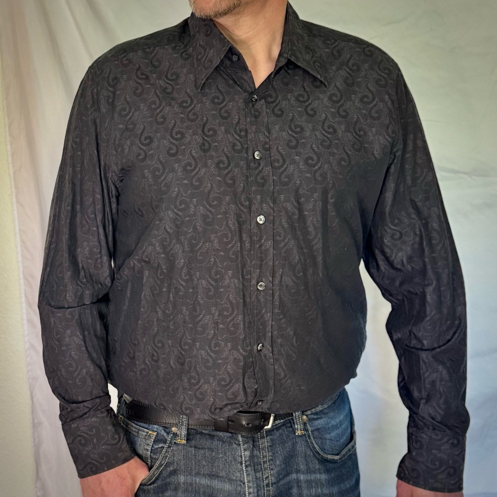 Black Paisley Men’s Hugo Boss Fitted Button Up Dress Shirt